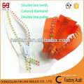 fancy double line puller rhinestone zipper #10 colored stone zipper for decorative handbags